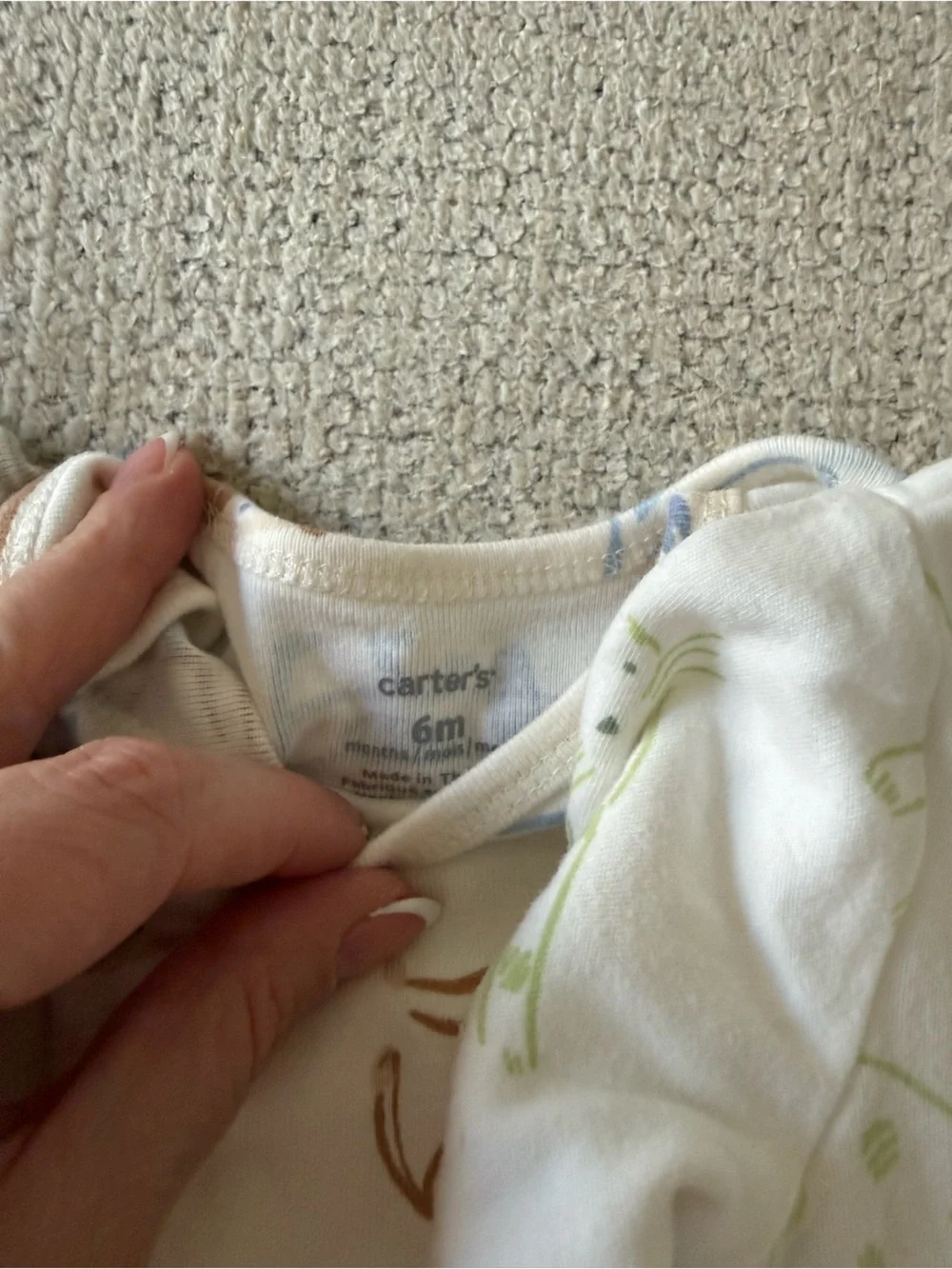 Carter's Baby onesie bundle- White with Blue, Red, Green & Tan Prints